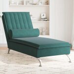 Chaise longue de massage avec traversin vert fonc� velours