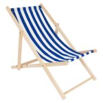 Chaise longue de plage en bois d13, rayures blanches et bleues
