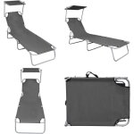 Vidaxl - chaise longue pliable avec auvent gris aluminium - transat - chaise longue - mobilier de jardin ...