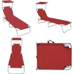 Vidaxl - chaise longue pliable avec auvent rouge aluminium - transat - chaise longue - jardin - extrieur ...