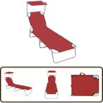 Vidaxl - chaise longue pliable avec auvent rouge aluminium - transat - chaise longue - jardin - extrieur ...