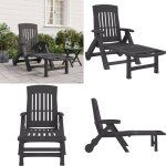 Vidaxl - chaise longue pliable avec roues anthracite pp - chaise longue pliante - transats - fauteuil ...
