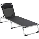 Chaise longue pliante en filet, r�glable 5 positions ergonomique, noire 170 x 60 x 76 cm