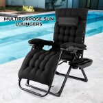 Liferun - chaise longue pliante, chaise de jardin, chaise longue de camping avec oreiller noir