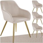 Tectake ? ensemble de 4 chaises rembourr�es velours taupe / or ? accoudoirs confortables ? dimensions ...