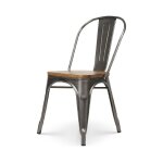 Chaise en métal brut avec assise en bois massif clair - aspect galvanisé Chaise en métal brut avec assise en bois massif clair - aspect galvanisé