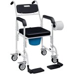 Chaise percée adulte - homcom - roulettes - repose - pieds, dossier et accoudoirs - aluminium et plastique ... Chaise percée adulte - homcom - roulettes - repose - pieds, dossier et accoudoirs - aluminium et plastique ...