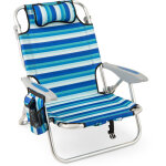 Chaise de plage pliable, cadre l�ger en aluminium, chaise basse avec dossier r�glable en 4 positions, ...