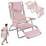 Chaise de plage pliante avec trou pour le visage, repose - pieds, dossier r�glable, oreiller, fauteuil ...