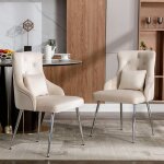 Chaise rembourre en velours avec un coussin - beige - 2 pices