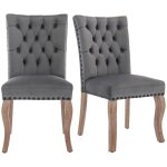 Chaise salle � manger 2 pi�ces velours gris - dossier heurtoir, rembourrage clout�, pieds bois massif ...