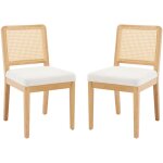 Chaise de salle a manger lot de 2 en rotin et lin chaise de cuisine avec repose - pieds pour cuisine, ...