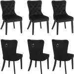 Chaise de salle � manger lot de 6 en veluors, si�ge robuste de salle � manger, capitonn�e, pieds en bois ...