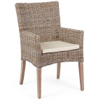 Chaise de salle � manger en acajou et tressage kubu avec coussin, naturel