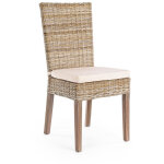 Chaise de salle � manger en acajou et tressage kubu avec coussin, naturel