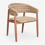 Chaise de salle � manger avec accoudoirs en bois d'acacia et rotin synth�tique ribeira sklum