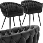 Tectake - lot 2 chaises de salle � manger en velours design nou� noires