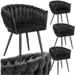 Tectake - lot 4 chaises de salle � manger en velours design nou� noires