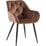 Chaise de salle � manger cassis en velours avec pi�tement en m�tal noir velours marron