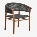 Sklum - chaise de salle  manger classique en bois d'acacia et corde tresse avec accoudoirs tenay gris ...
