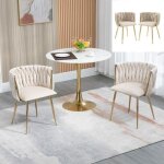 Chaise salle � manger fauteuil en velours avec pieds en fer et m�tal - lot de 2 - blanc