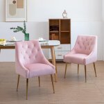 Dyhome chaises de salle  manger (lot de 2) chaises de salle  manger en velours pieds dors rose charge ...