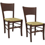 Chaises de salle � manger lucy, lot de 2, en bois de noyer fonc� avec assise en paille.