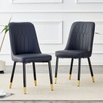Chaise salle  manger noire pack de 2 avec dossier cuir pu et pieds mtal, design moderne pour cuisine, ...