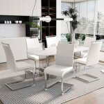 Chaise salle � manger - lot de 6 - simili - cuir - design rayures horizontales - blanc