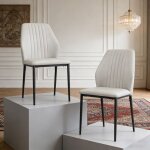 Chaises de salle � manger en simili cuir pu, style milieu du si�cle (2 chaises, blanc)
