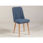 Chaise de salle  manger tissu bleu et bois de pin naturel mareva