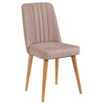 Chaise de salle  manger tissu rose pale et bois de pin naturel mareva