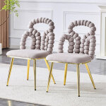 Chaises de salle � manger en velours (ensemble de 2) avec dossier � boules et cha�nes, pieds robustes ...