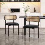 Chaise salle manger rembourre minimalistes modernes, velours et rotin, pieds en mtal (lot de 2, noir) ...