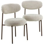 Chaise en tissu �cru et pieds en m�tal effet bois kanoa (lot de 2)
