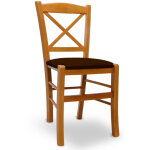Chaise venezia en bois cerisier avec dossier en croix assise simili - cuir marron