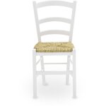 Chaise v�nitienne en bois laqu� blanc avec assise en paille tress�e des marais