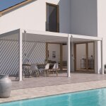 Chalet & jardin pergola bioclimatique - ombra vs - adosse - 3x6m - beige sable - version 2 - 300x600x258 ...