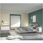 Chambre complete - aalborg - scandinave - blanc / chene - lit 140 x 190 cm, 2 chevets, commode, armoire ...