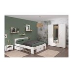 Chambre complete adulte - dream - lit 140x190 / 200 cm + 2 chevets + armoire - dcor blanc et chene parisot ...