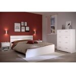 Chambre complete boston : lit adulte 140x190 + commode + 1 chevet - dcor blanc - fabriqu en france