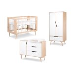 Chambre compl�te lit b�b� - commode � langer - armoire littlesky by klups sofie h�tre et blanc