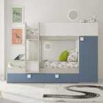 Chambre avec lit superpos et lit gigogne avec armoire intgre blanc us et bleu clair