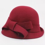 Chapeau d'hiver de couleur unie pour femme 100 % laine cloche avec n?ud en forme de tonneau