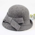 Chapeau d'hiver de couleur unie pour femme 100 % laine cloche avec n?ud en forme de tonneau