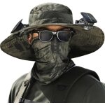 Chapeau de pche d'extrieur  large bord avec ventilateur solaire, chapeau de soleil d'extrieur  large ...