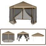 Chapiteau hexagonal et parois latrales 3, 6x3, 1 m taupe 220g / m - abri de jardin - tente extrieure ...