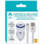 Chargeur allume - cigare - blanc - 1 usb 2. 1a - compatible iphone - c�ble 1 m�tre - universel