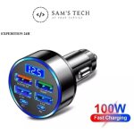 Chargeur allume cigare voiture 6 ports 4 usb + 2 pd affichage recharge rapide