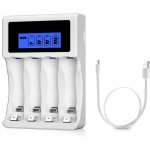 Chargeur de batterie blanc, chargeur aa / aaa avec grand écran lcd, 4 espaces de charge, chargeur de ... Chargeur de batterie blanc, chargeur aa / aaa avec grand écran lcd, 4 espaces de charge, chargeur de ...